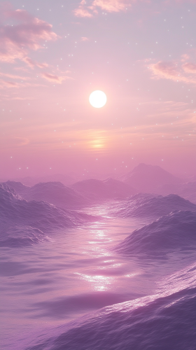 A Gentle Pastel Cosmic Landscape with Glowing Planet