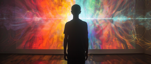 A Ghostly Figure Stares at Colorful Reflection