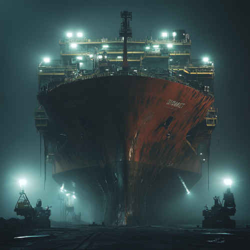 A Giant Mining Ship in the Dark Mist