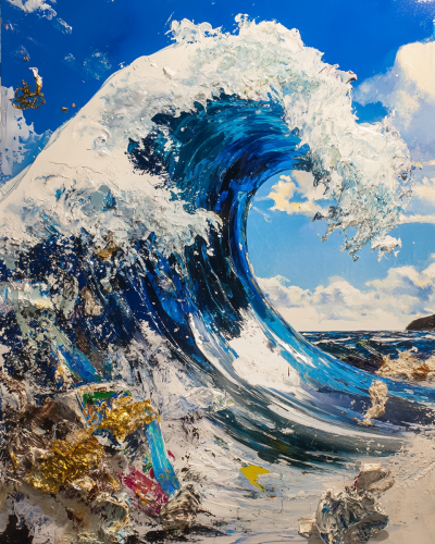 A Giant Wave Reflecting Light in Painted Style