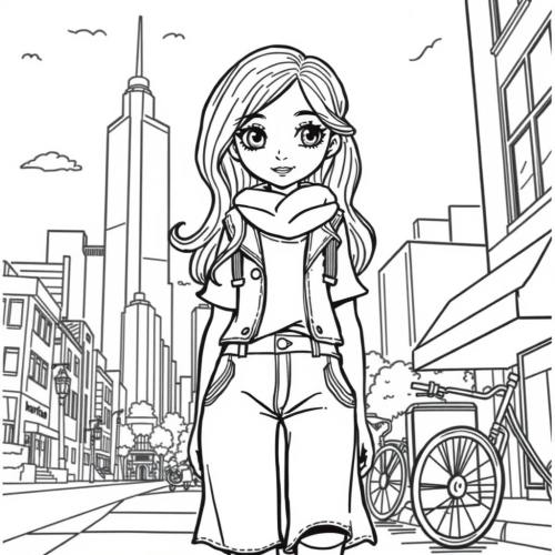 A Girl's Urban Coloring Page