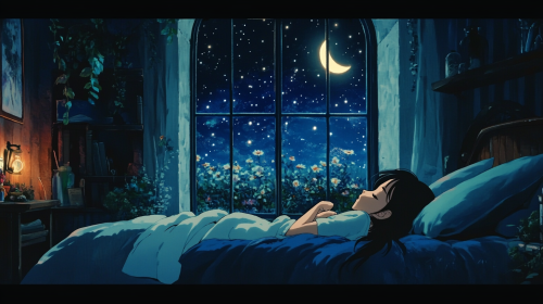 A Girl Dreaming Under Starry Night Sky