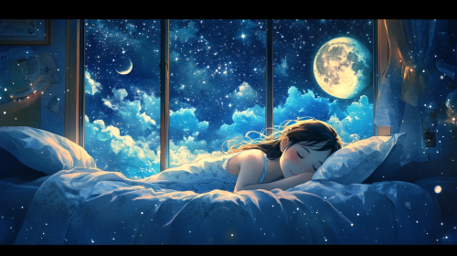 A Girl Sleeping Under Starry Sky