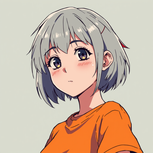 A Girl with Grey Hair in Anime Style