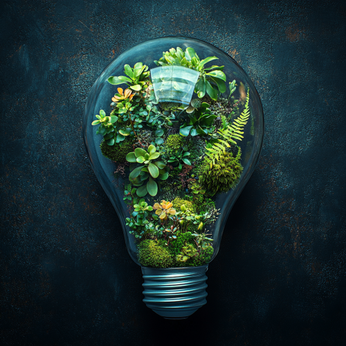 A Glass Bulb with Mini Ecosystem in Soft Light