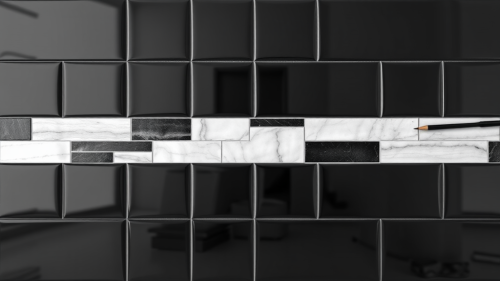 A Glossy Black Square Tile Wall