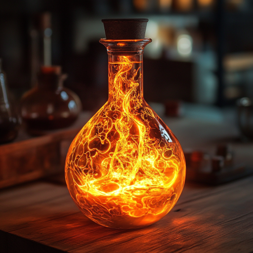 A Glowing Orange Mercury Flask on Lab Table