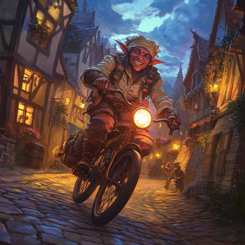 A Goblin Delivery Rider Speeds Through Cavern Town