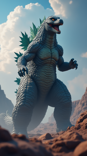 A Godzilla creature playing in Fortnite video game.