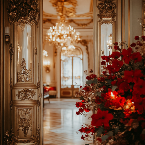 A Golden Door to an Ornate Festive Room