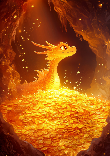 A Golden Dragon on Huge Gold Pile Cave
