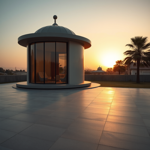 A Golden Hour Photograph of Louis Khan-Inspired Capsule House.