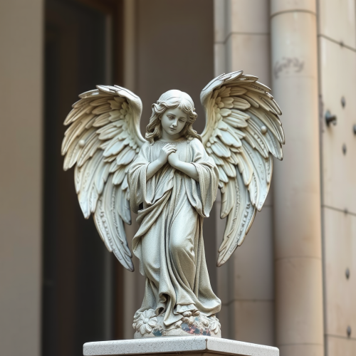 A Gothic Angel Statue Stands Majestically in Courtyard.