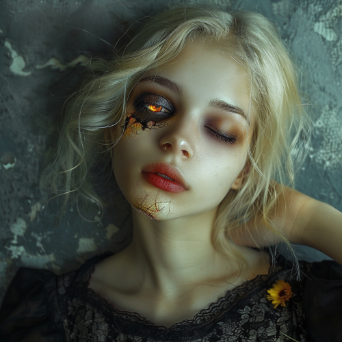 A Gothic Blonde Woman with Missing Eyeball Portrait