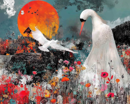 A Graceful Ballet Dancer with White Horse Art