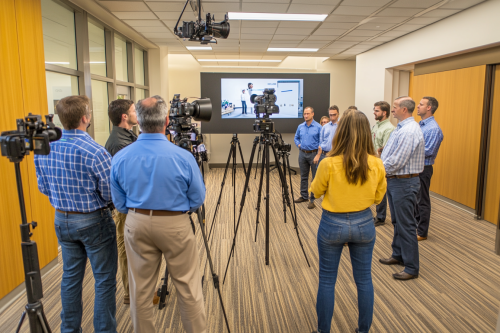 A Group of Office Employees Recording Marketing Video