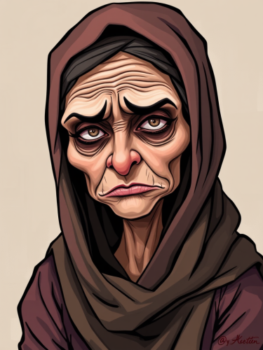 A Grumpy, Caricatured Woman in a Hijab