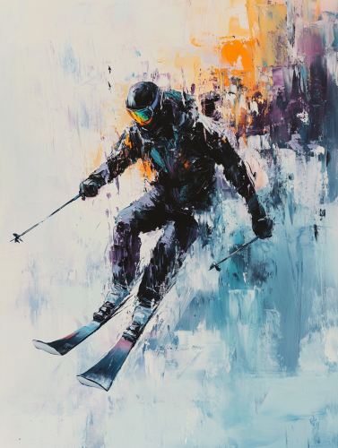 A Guy Skiing with Intensity and Speed