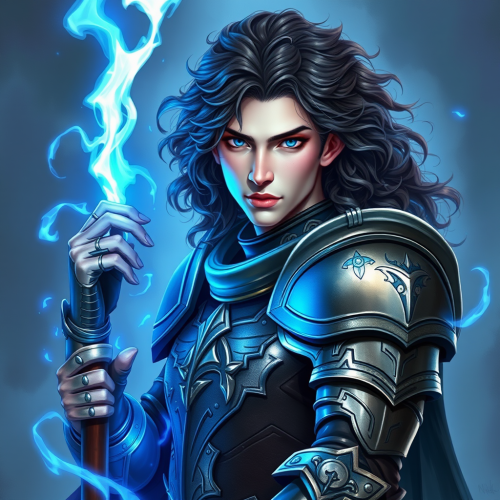 A Half-Elf Male in Blue Magic Armor