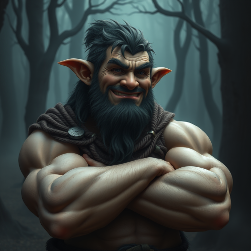 A Halfling Man in Mystical Forest Grins Proudly.