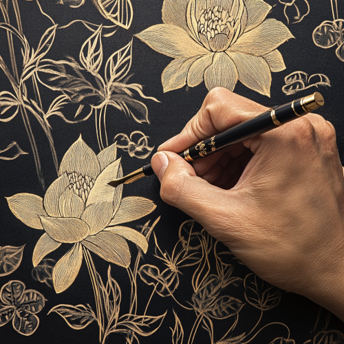A Hand Drawing Lily Pattern with Fountain Pen