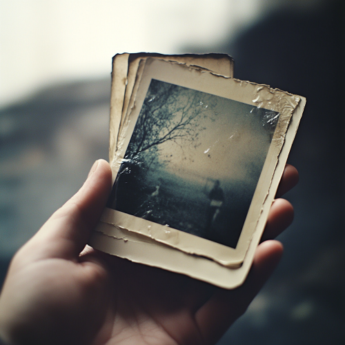 A Hand Holding Old, Faded Photo With Tears