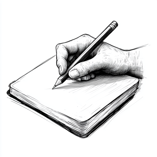 A Hand Writing in Notebook with Pencil Sketch
