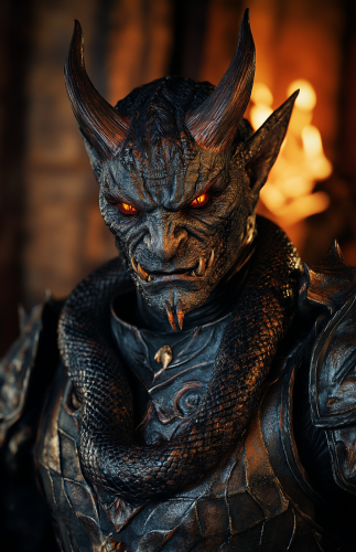 A Handsome Demon in Regal Armor with Snake