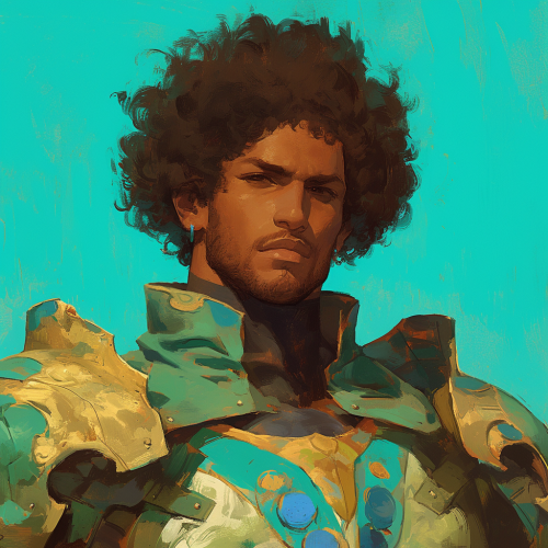 A Handsome Male in Turquoise Armor, Smiling Portrait