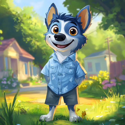 A Happy Blue Dog in a Colorful Park