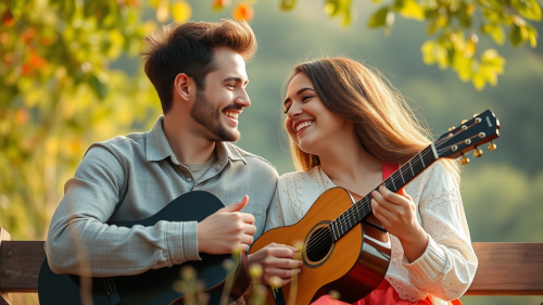 A Happy Couple Enjoying Music in Nature A Happy Couple Enjoying Music in Nature