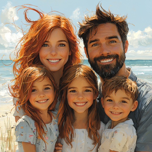 A Happy Family Smiling Together on the Beach