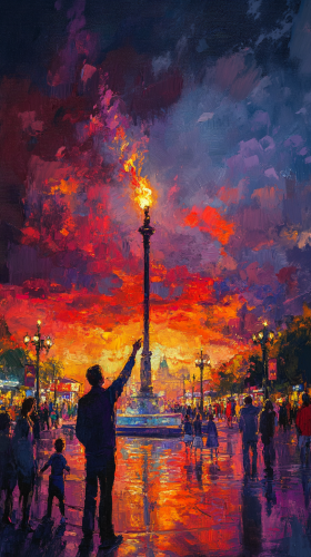 A Happy Figure in Town Square