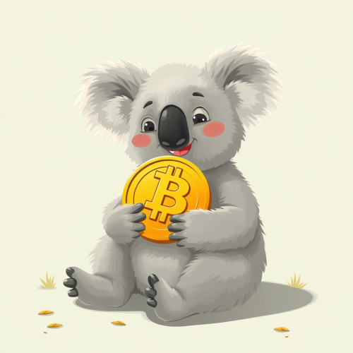 A Happy Koala Holding a Bitcoin