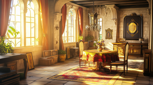 A Happy Medieval Castle Interior in Disney Style