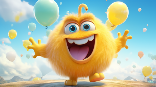 A Happy Yellow Monster Playing Under Sunny Sky
