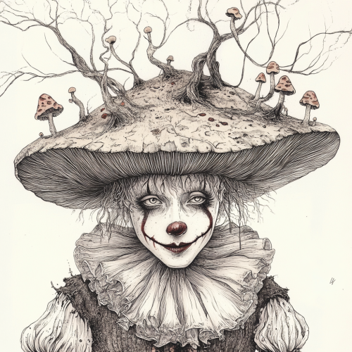 A Haunting Clown in Enchanted Mushroom Forest