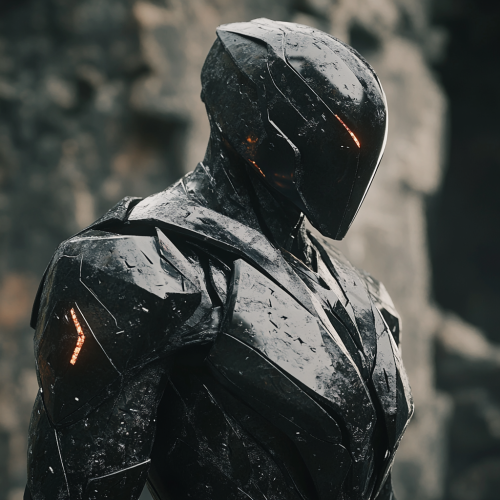 A Heroic Man in Geometric Armor Stands Victorious