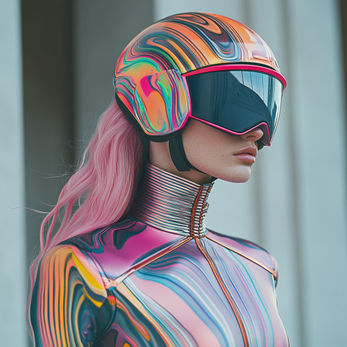 A High-Fashion Woman in 3D Helmet