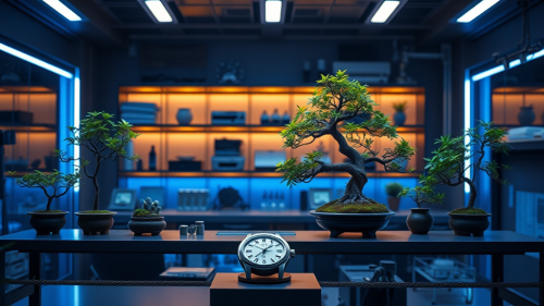 A High-Tech Lab with Indoor Bonsai Plants
