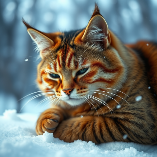 A Hungry, Tired Cat Struggling in Winter