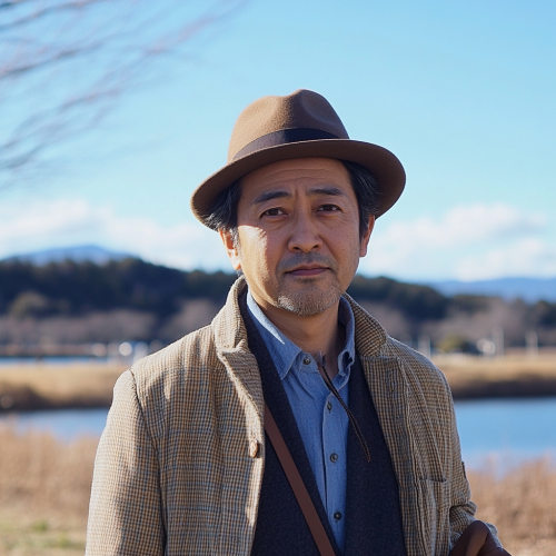 A Japanese Man in Traditional Attire by River
