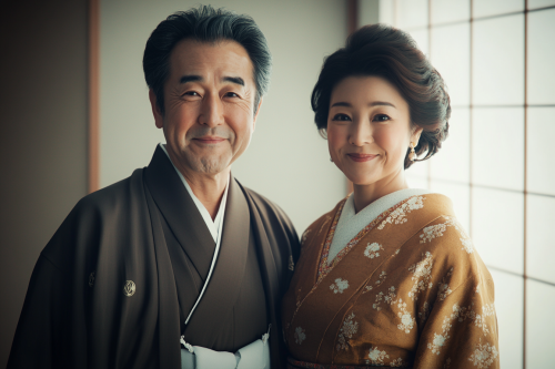 A Japanese couple in elegant modern clothing