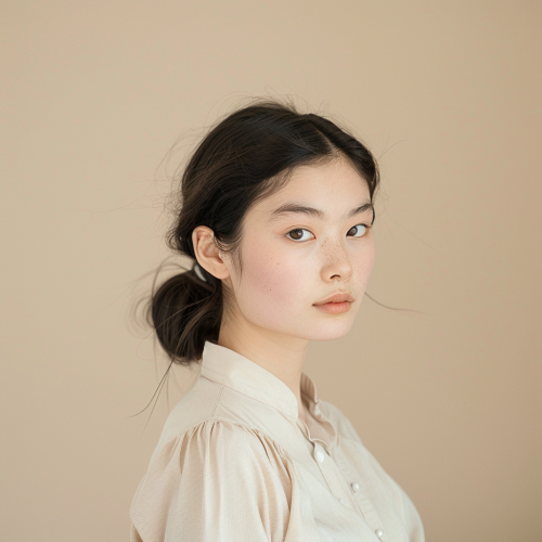 A Japanese teenage girl in a serene studio