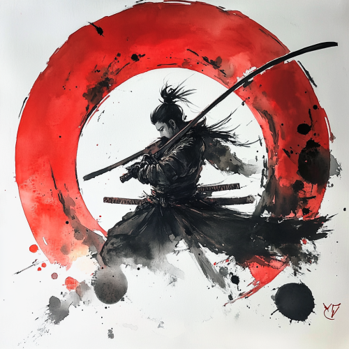 A Japanese vengeful spirit in ink painting style.