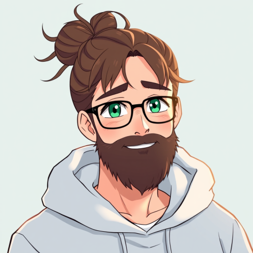 A Joyful Bearded Man with a Man Bun