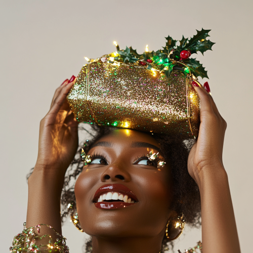 A Joyful Black Woman Wearing Festive Accessories