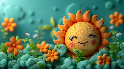 A Joyful Sun Emoji on Green Background.