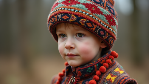 A Kazakh Child in Traditional National Costume