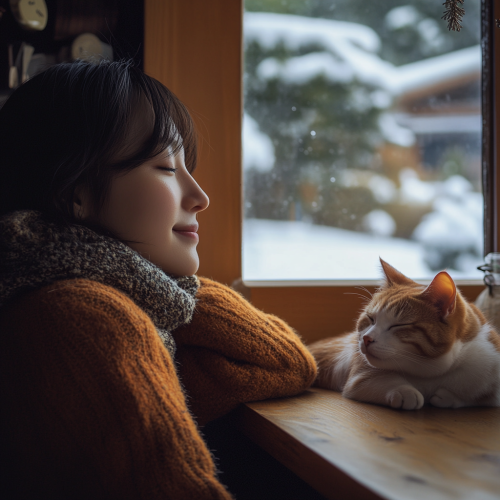 A Korean Woman's Snowy Christmas Cabin Portrait
